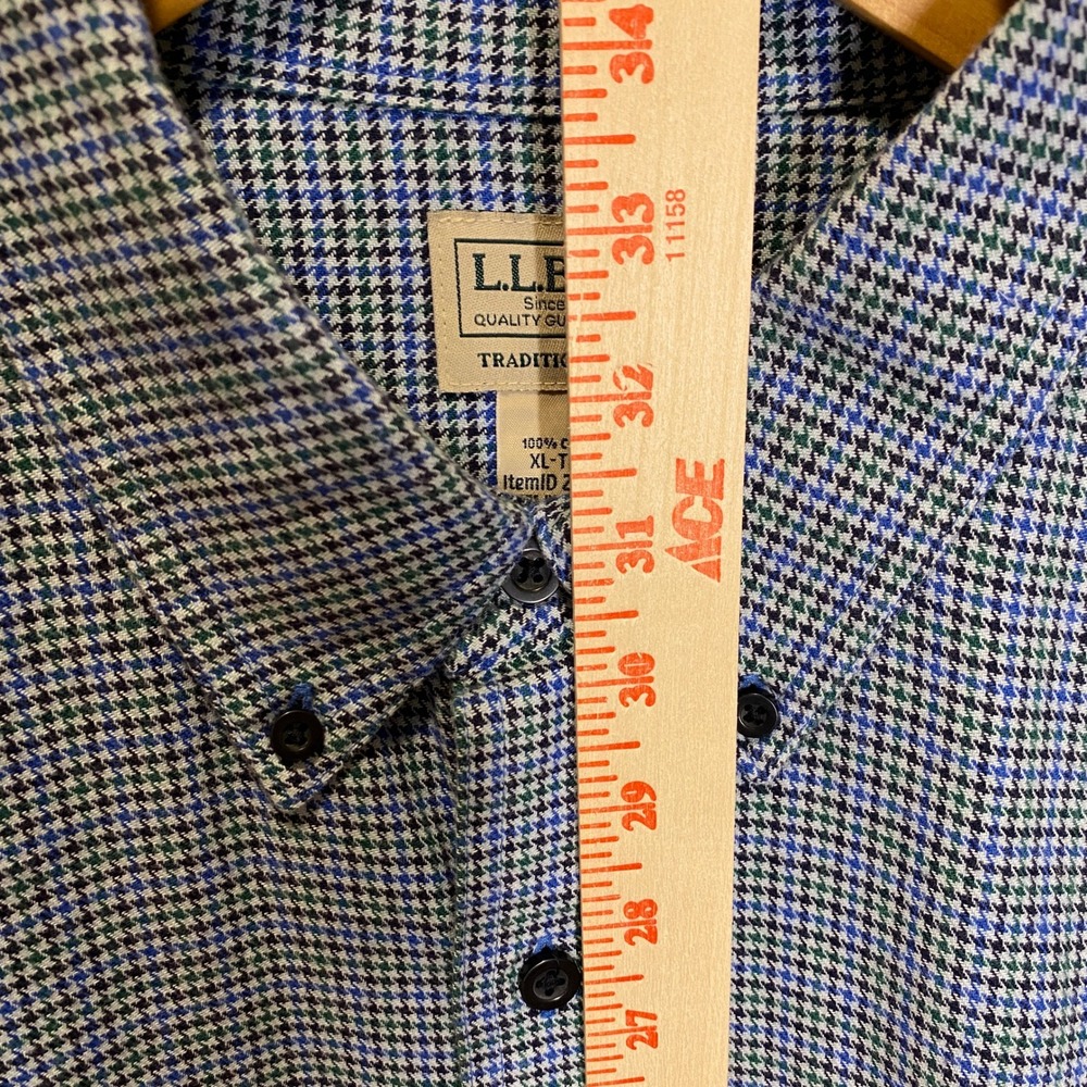 L.L. Bean Button Down Shirt Mens XL-Tall Blue Houndstooth Excellent Long Sleeve - Picture 8 of 10